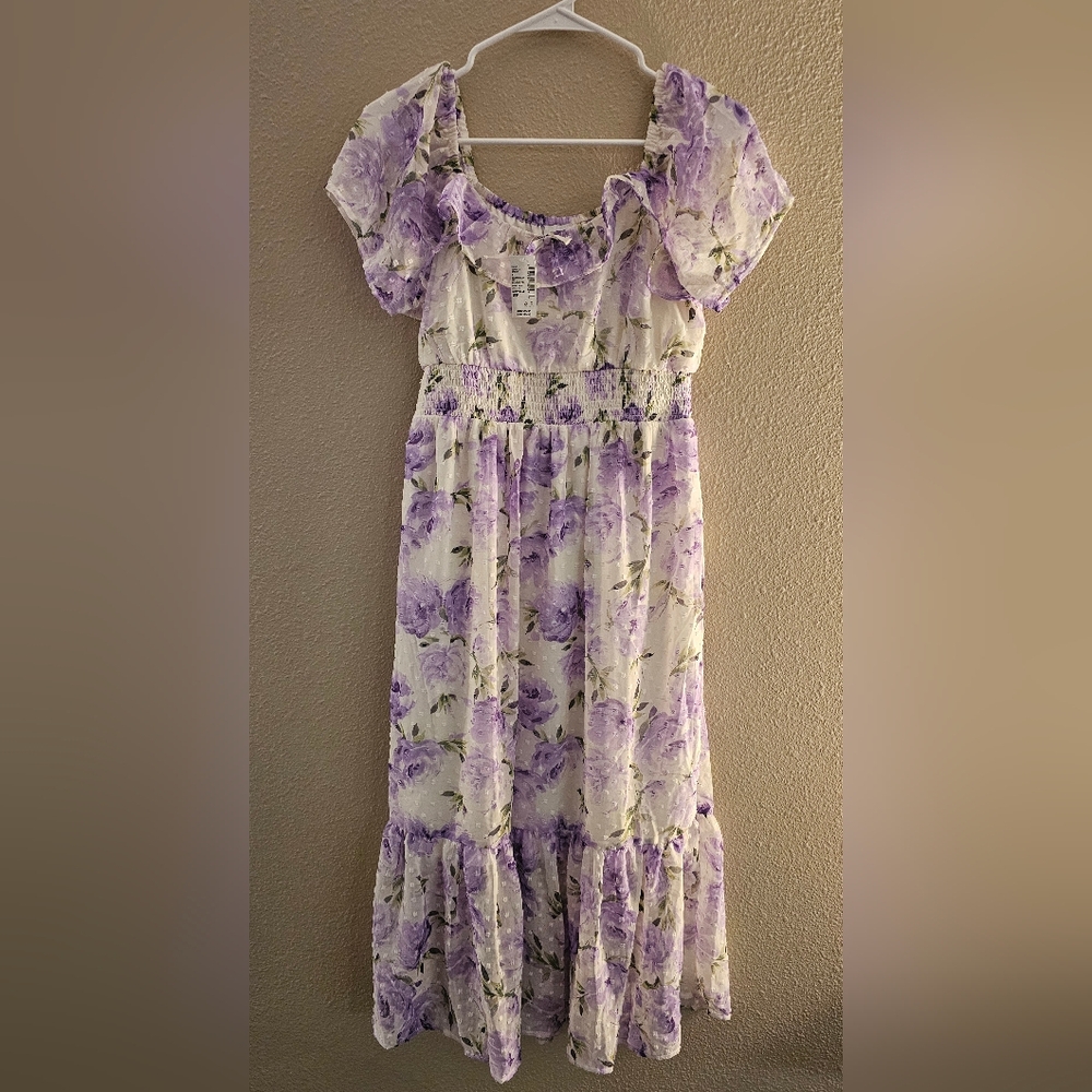 NWT Women's Purple Floral Tiered Dress Chilren's Place Size Small